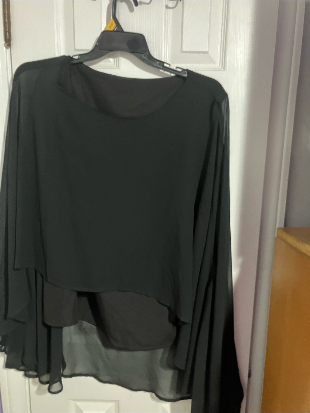 Black Layered Chiffon Women’s Top - Elegant Draped Blouse